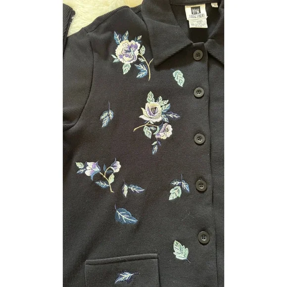 Vintage Together! Women’s Black Embroidered Floral Button Up Cardigan Sweater XL - Picture 3 of 8